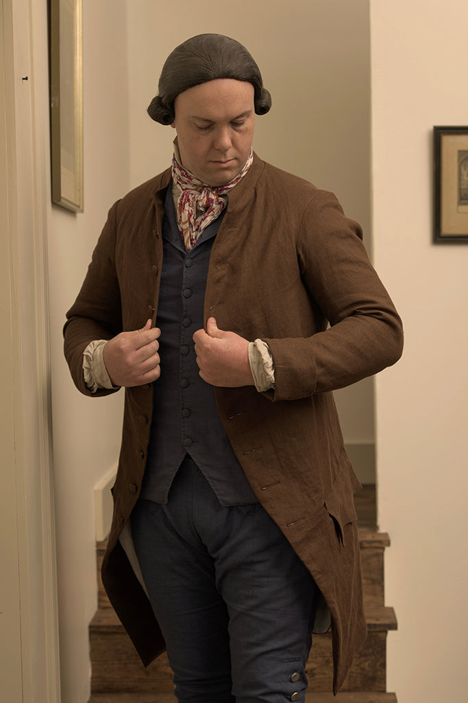 Manteau de redingote en lin des années 1770 - Col court | Brun