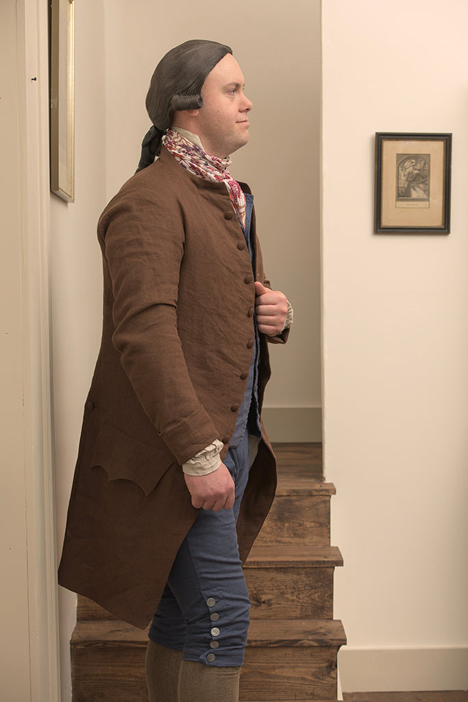 Manteau de redingote en lin des années 1770 - Col court | Brun