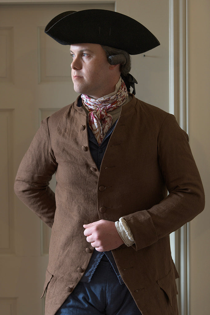 Manteau de redingote en lin des années 1770 - Col court | Brun