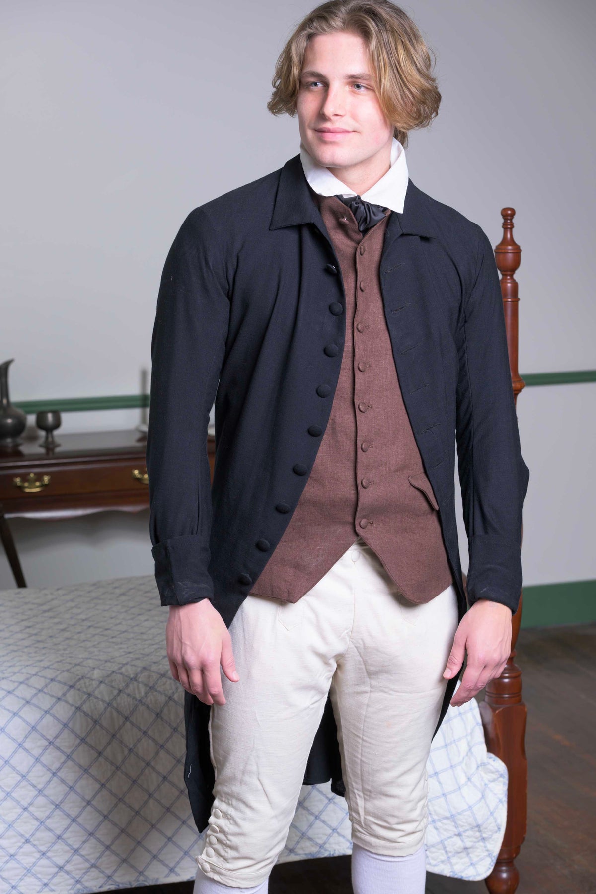 1770's Linen Frock Coat - Falling Collar | Black