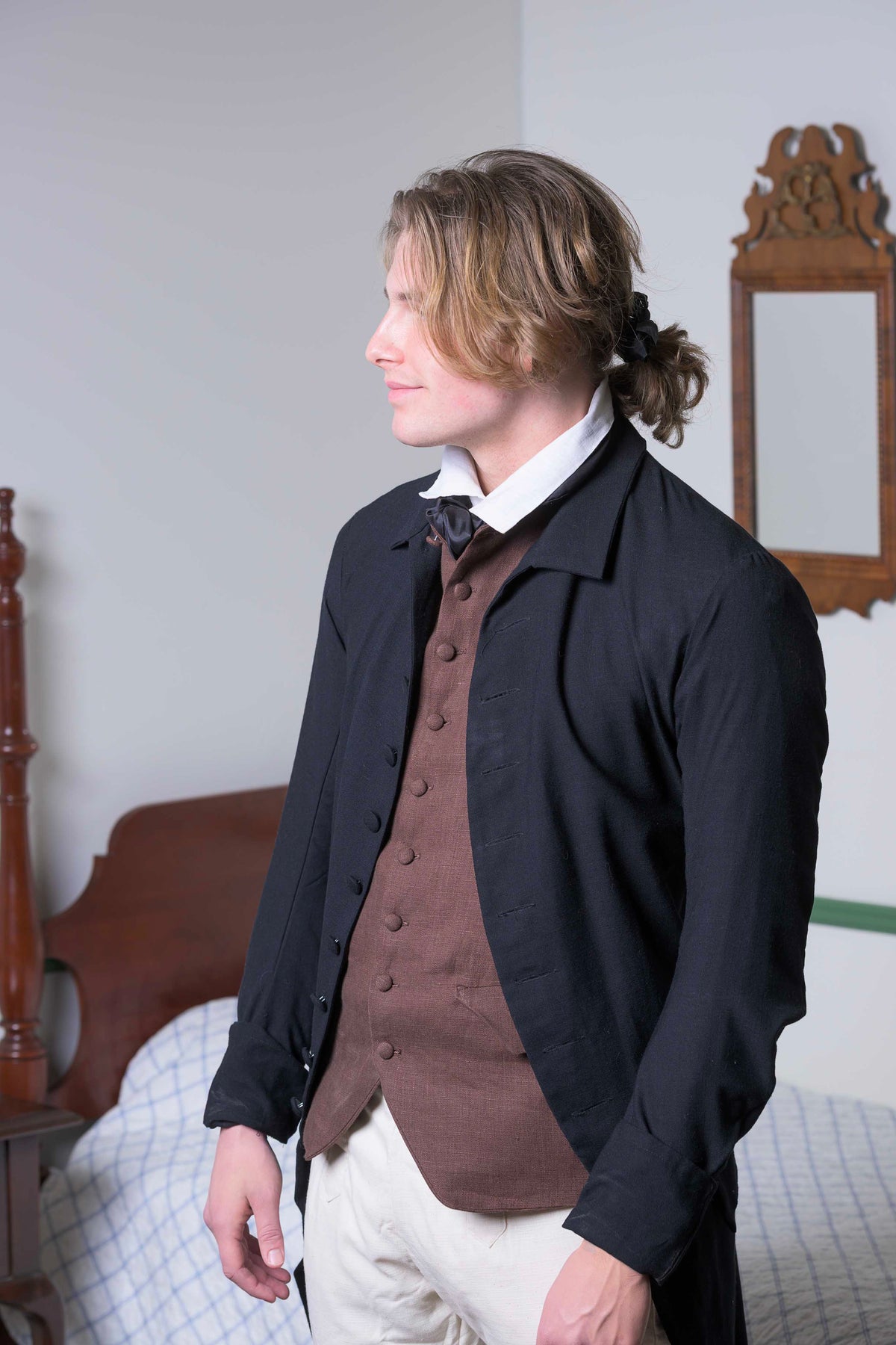 1770's Linen Frock Coat - Falling Collar | Black
