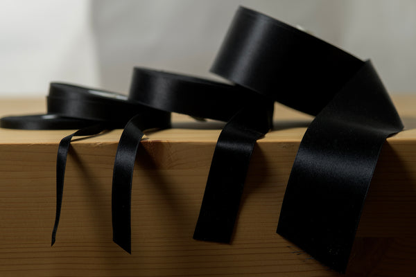 Double Faced Silk Satin Ribbon | Black - Samson Historical