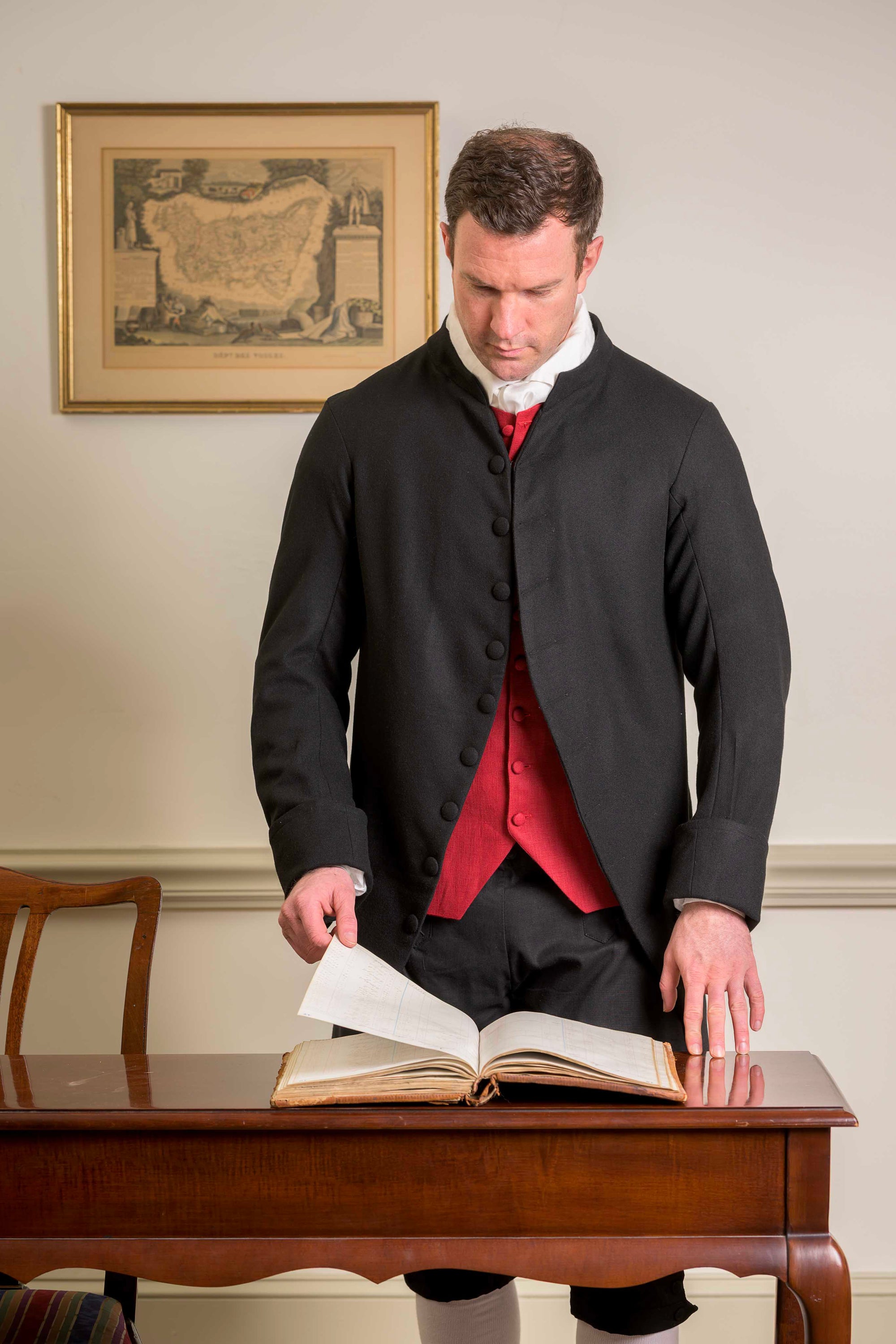 1770's Woolen Frock Coat - Short Collar | Black - Samson Historical