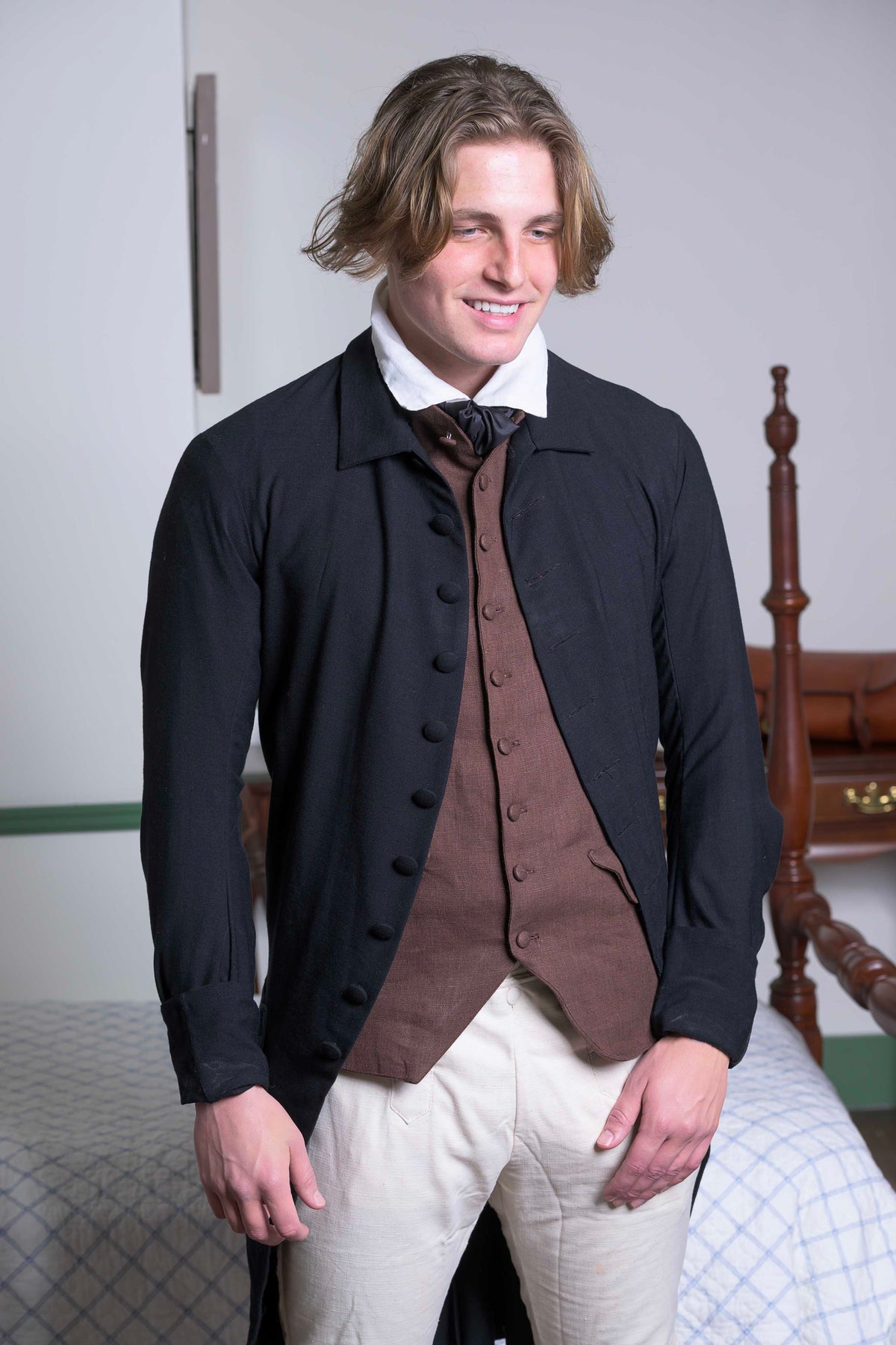 1770's Linen Frock Coat - Falling Collar | Black