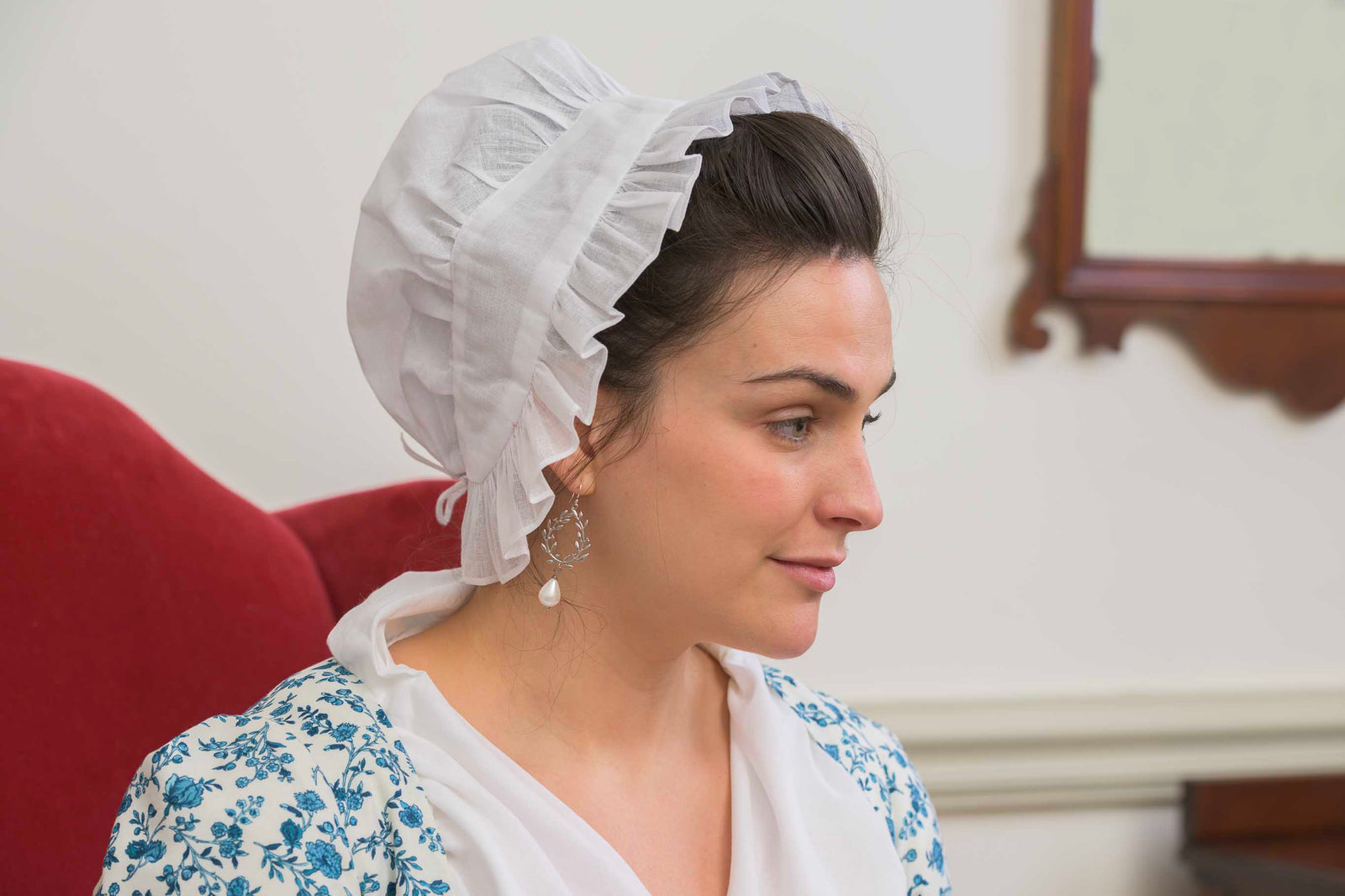 Long Ruffled Linen Organdy Cap