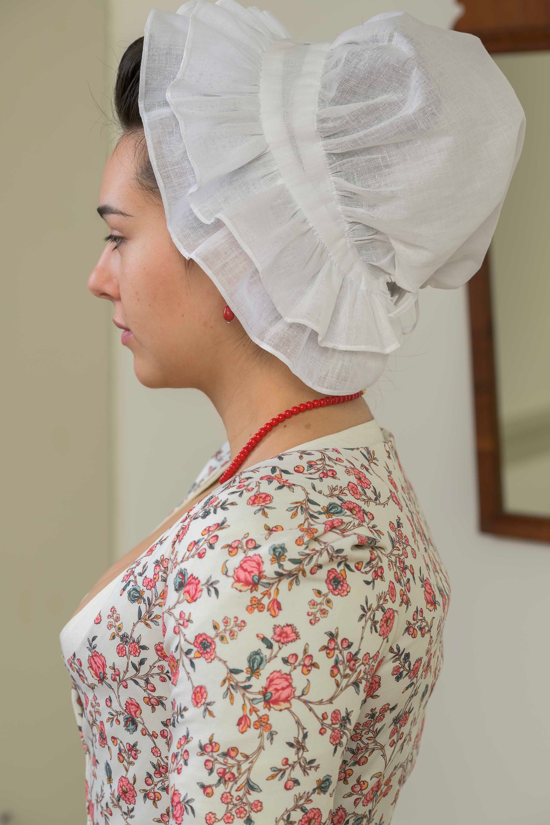 Stacked Ruffle Linen Organdy Cap - Samson Historical