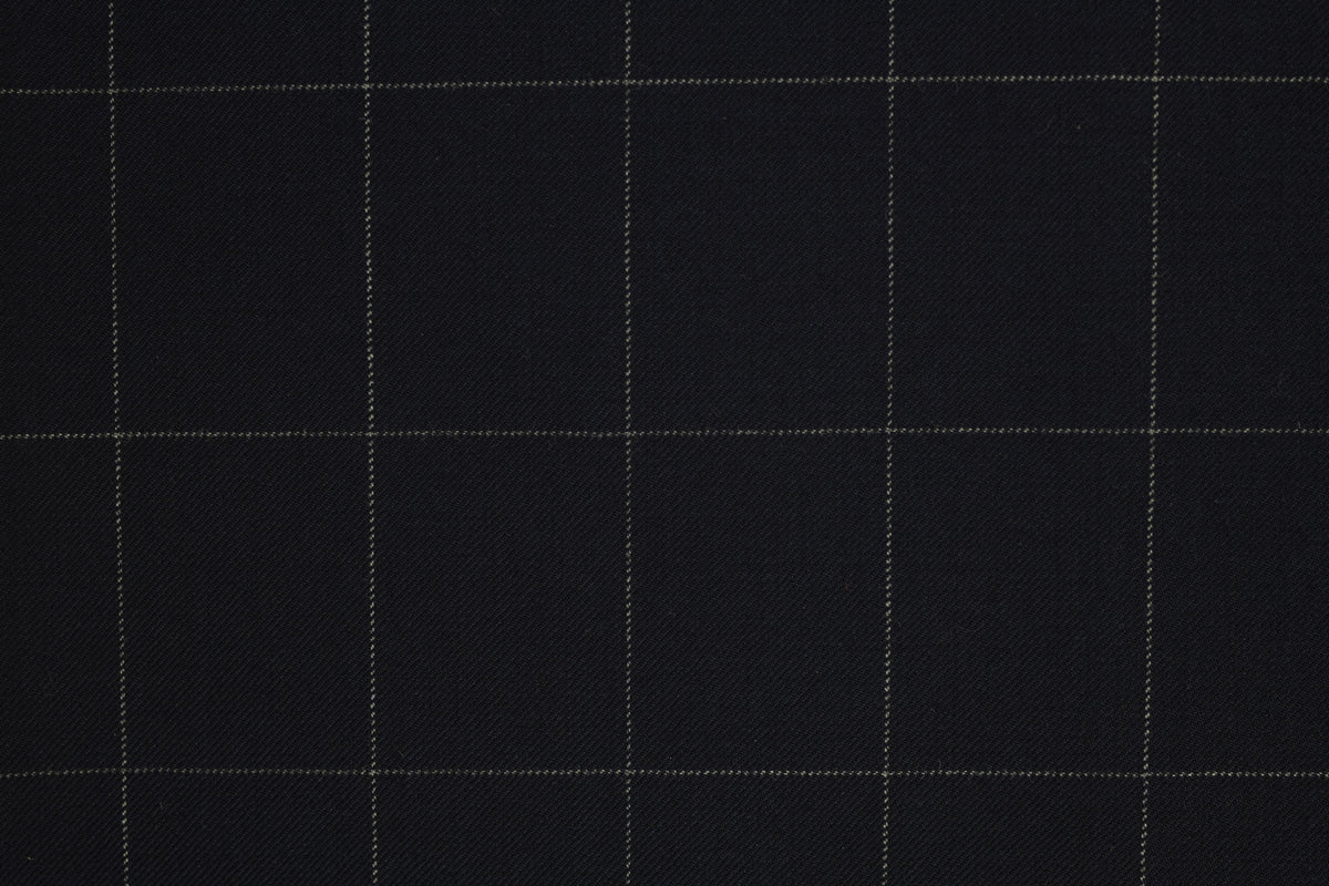 Navy Windowpane Wool Cashmere Suiting