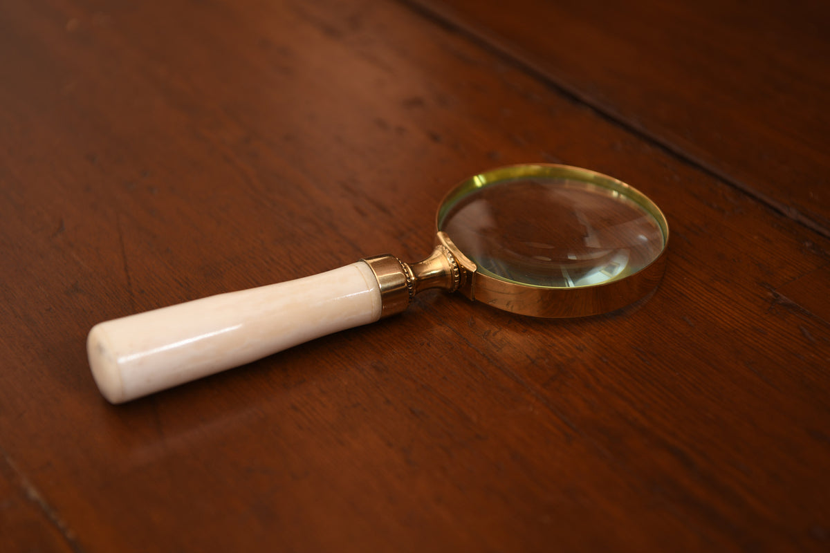 8″ Brass Magnifier with White Bone Handle
