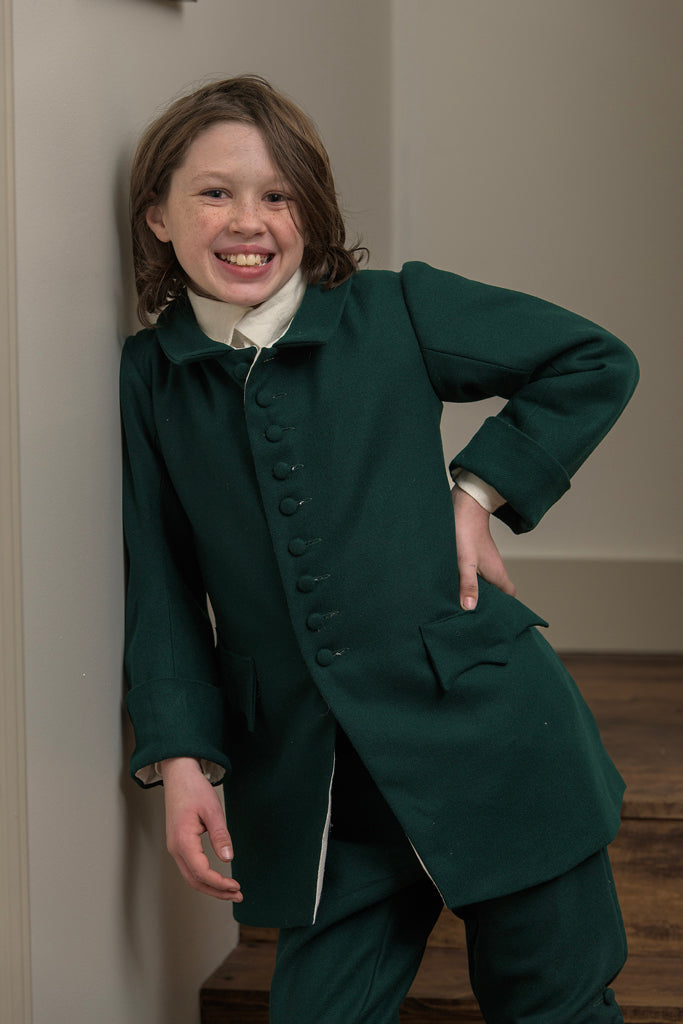 Boys Wool Frock Coat | Green - Samson Historical