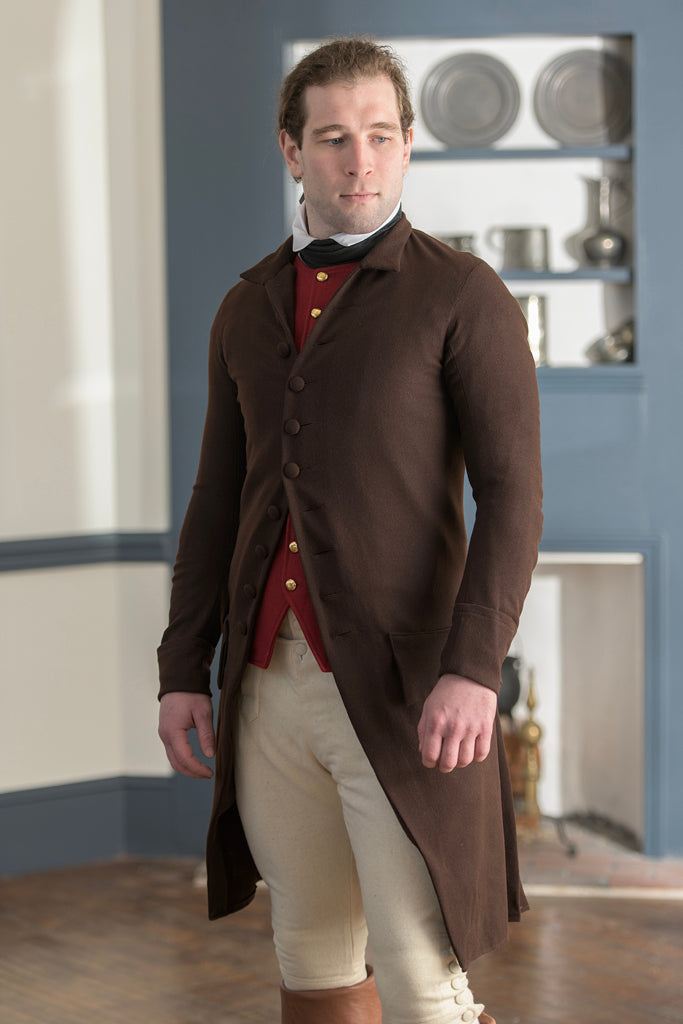 Manteau de redingote en laine des années 1770 - Col tombant | Brun