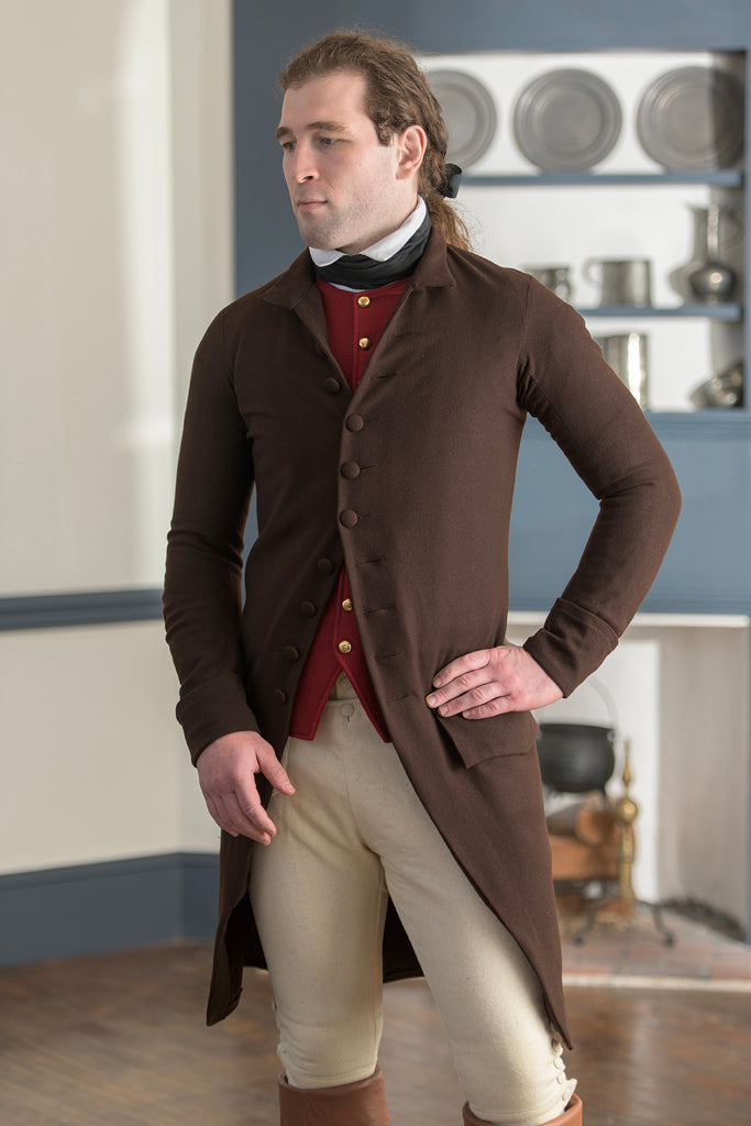 Manteau de redingote en laine des années 1770 - Col tombant | Brun