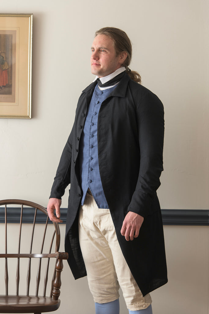 1770's Linen Frock Coat - Falling Collar | Black - Samson Historical
