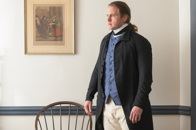 1770's Linen Frock Coat - Falling Collar | Black
