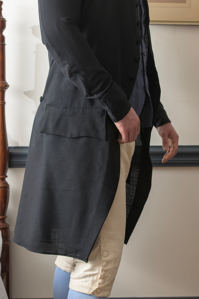 1770's Linen Frock Coat - Falling Collar | Black - Samson Historical