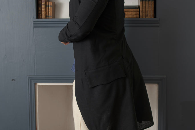 1770's Linen Frock Coat - Falling Collar | Black - Samson Historical