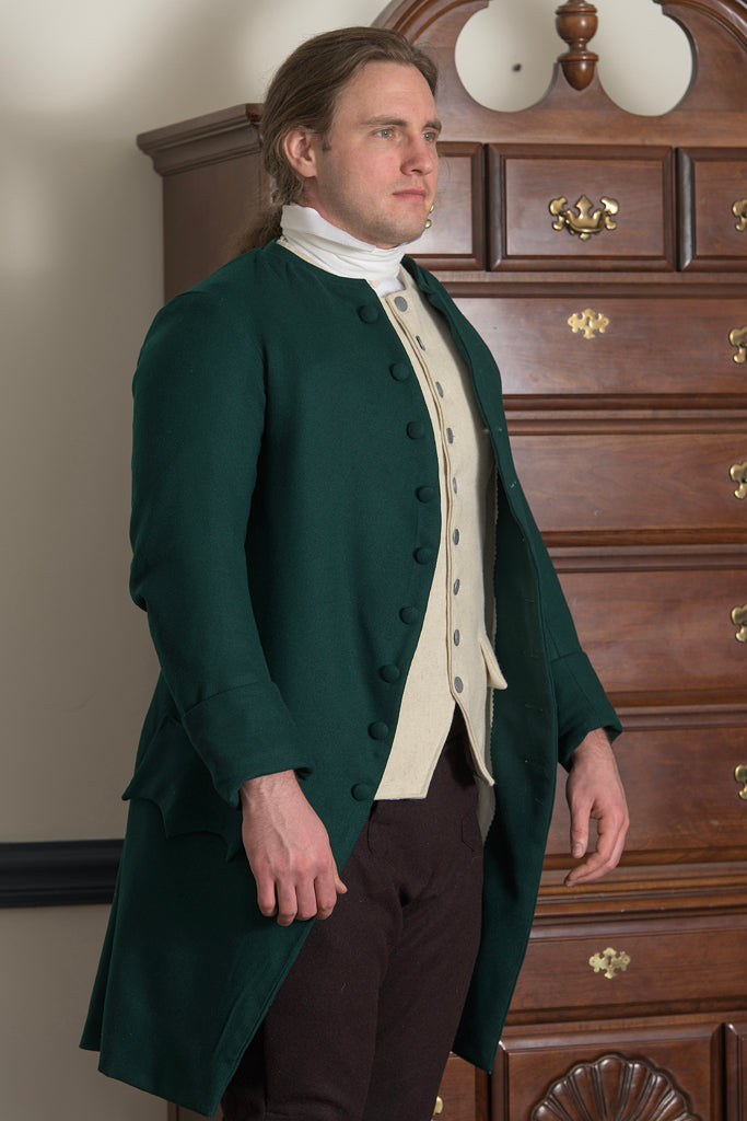 1770's Woolen Frock Coat - Short Collar | Green - Samson