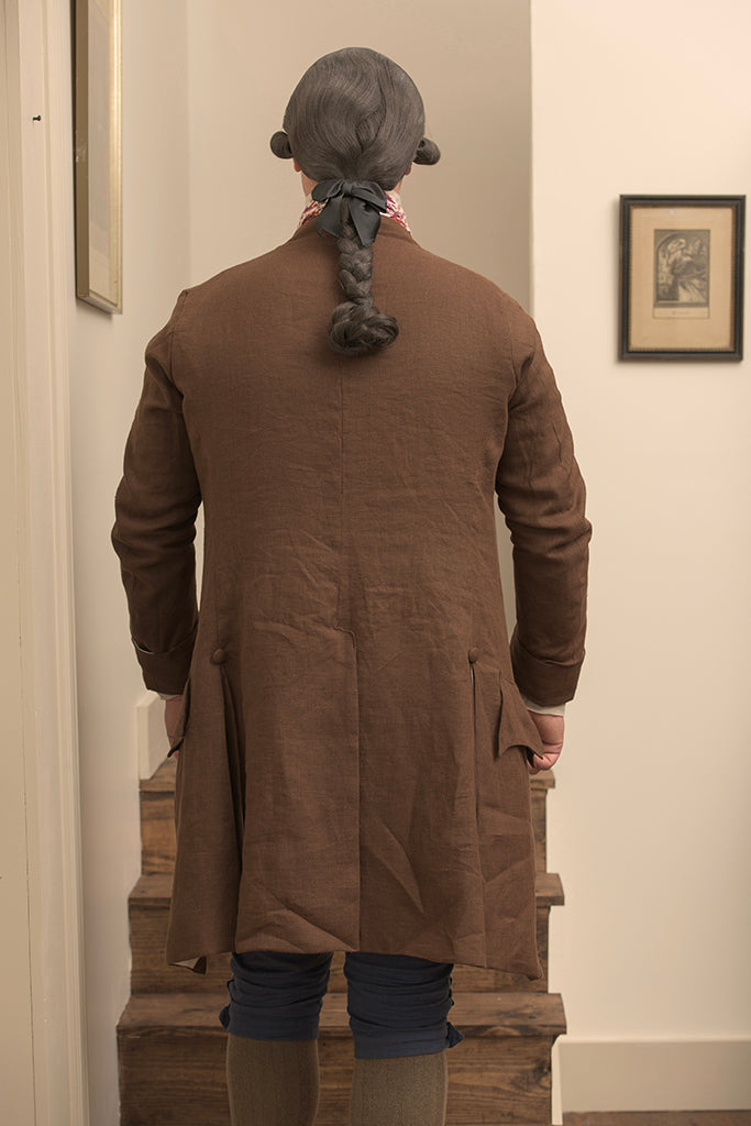 Manteau de redingote en lin des années 1770 - Col court | Brun