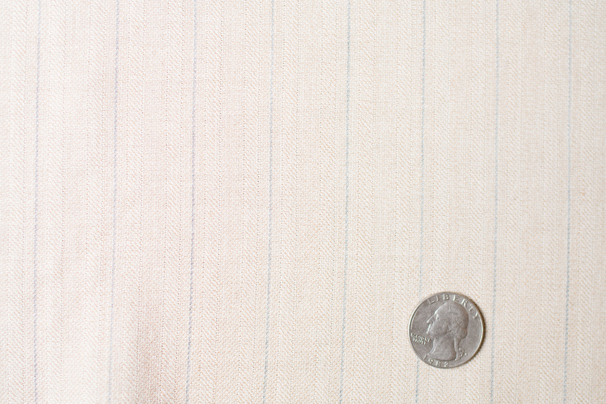 Wheat Herringbone with Pale Blue Stripe Linen Cotton