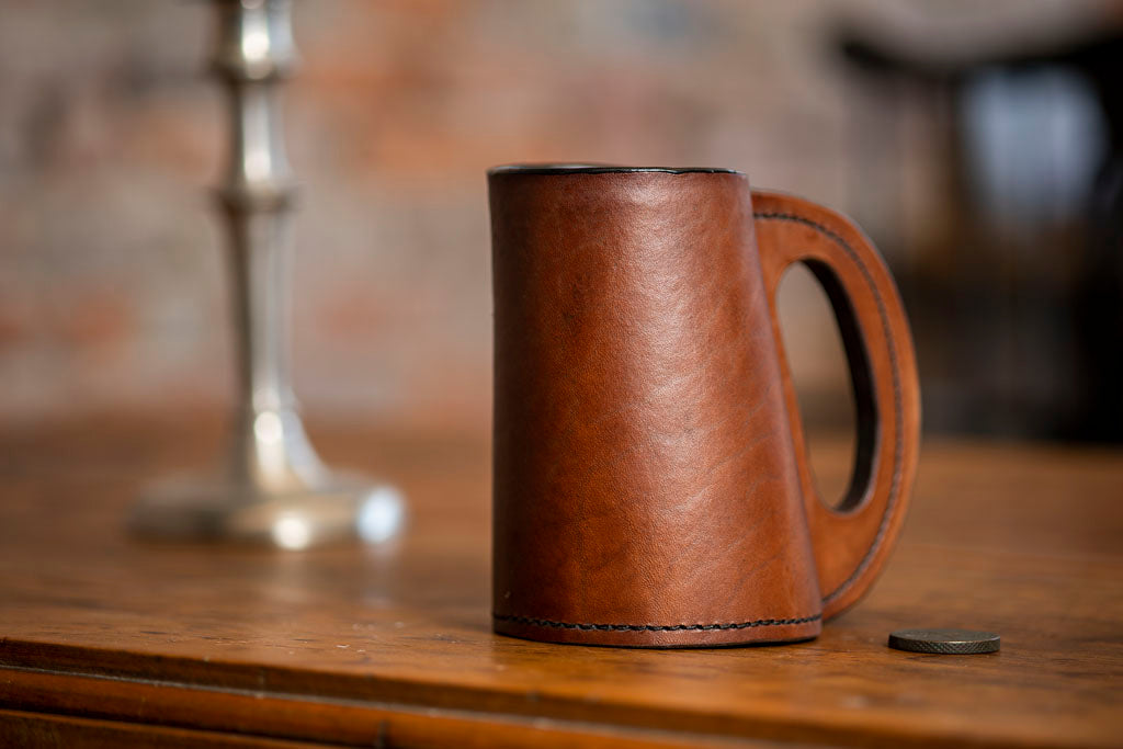 Enamel Mug With Cover & Removable Leather Handle - Galen Leather