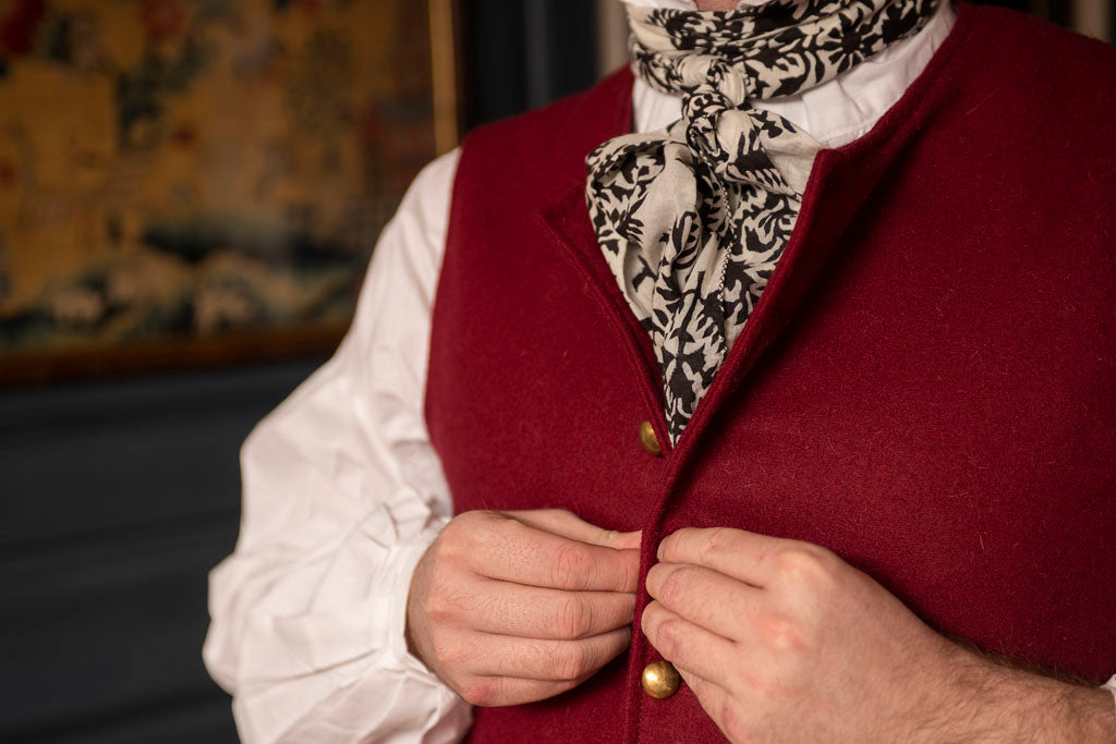 Button Details of Red 1760's Waistcoat from Samson Historical.