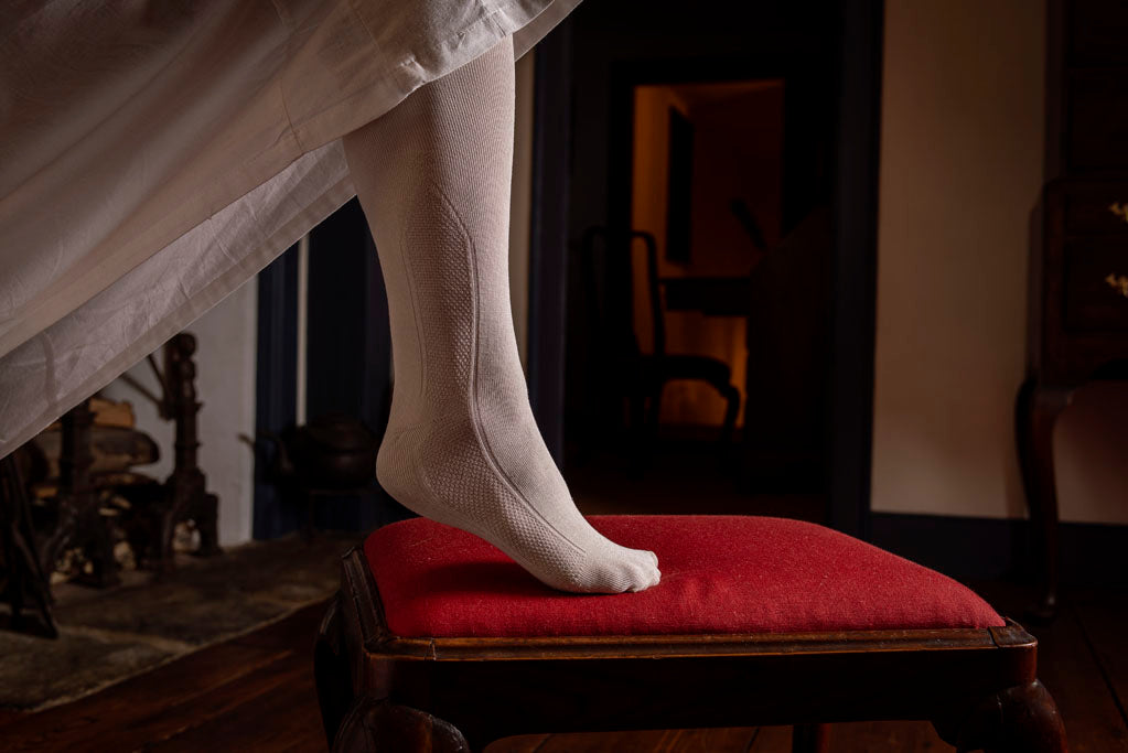 18th Century White Silk Clocked Stockings