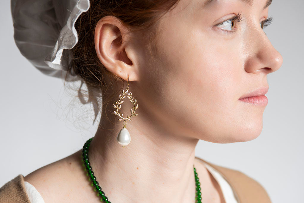 18th Century Pearl Laurel Earrings in Gold