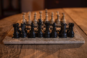 18th Century Black and Tan Chess Set from Samson Historical