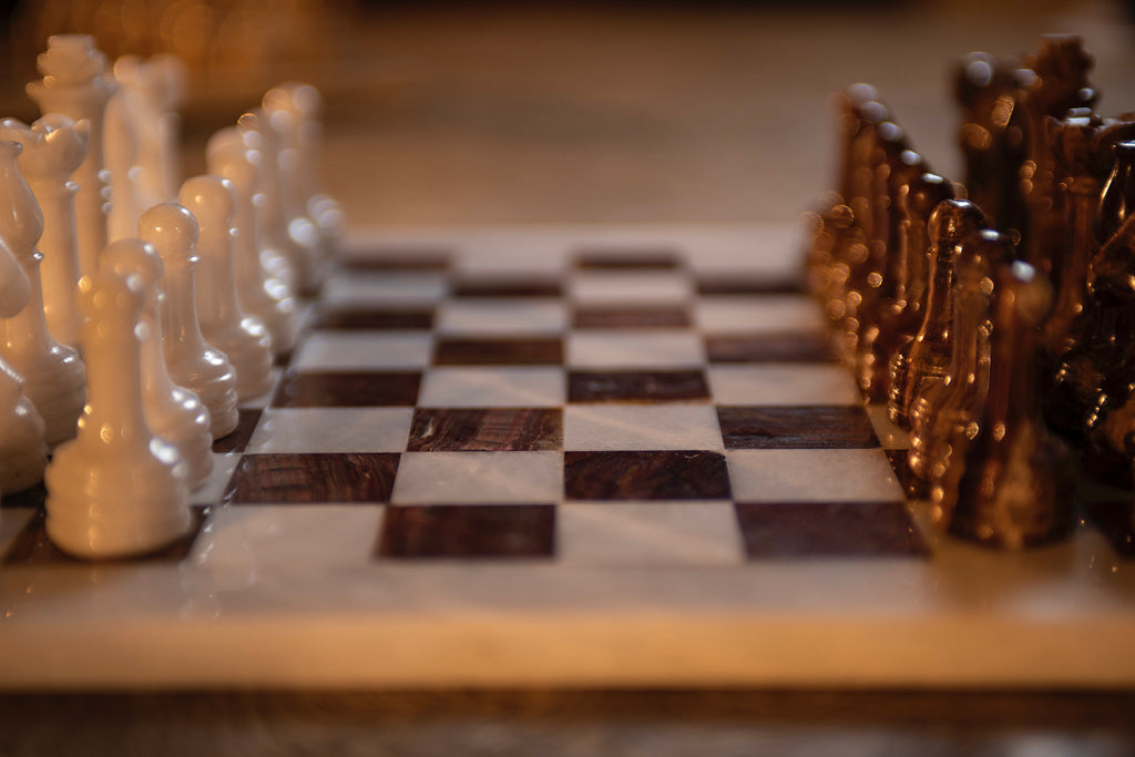 Brown & White Marble Chess Set - Samson Historical