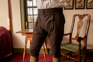 Revolutionary War Era Breeches in Brown Linen material.