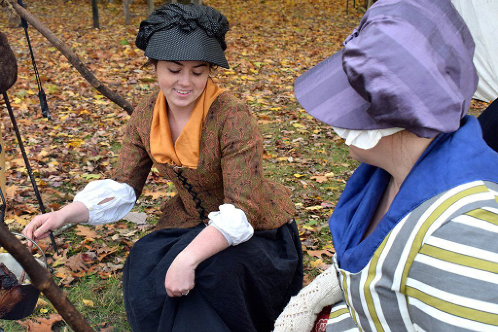 Colonial American Women wearing hand dyed silk scarves