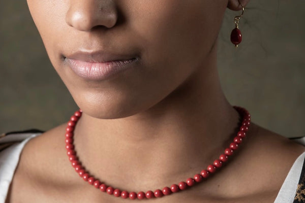 Red coral sales drop earrings