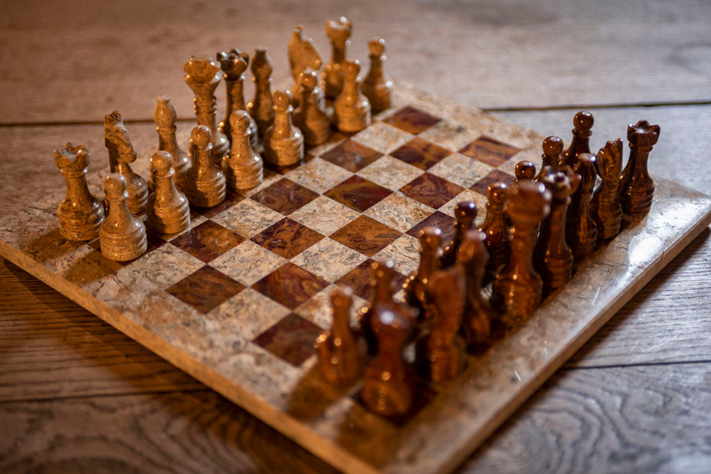 18th Century Brown and Tan Marble Chess Set