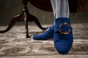 18th Century Blue Wool Shoes - Mollys Woolen Buckle Shoes