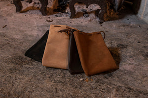 18th Century Reproduction Leather Draw String Bags