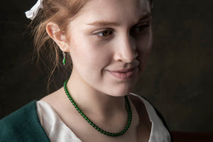 Colonial American inspired Emerald Glass Drop Earrings 