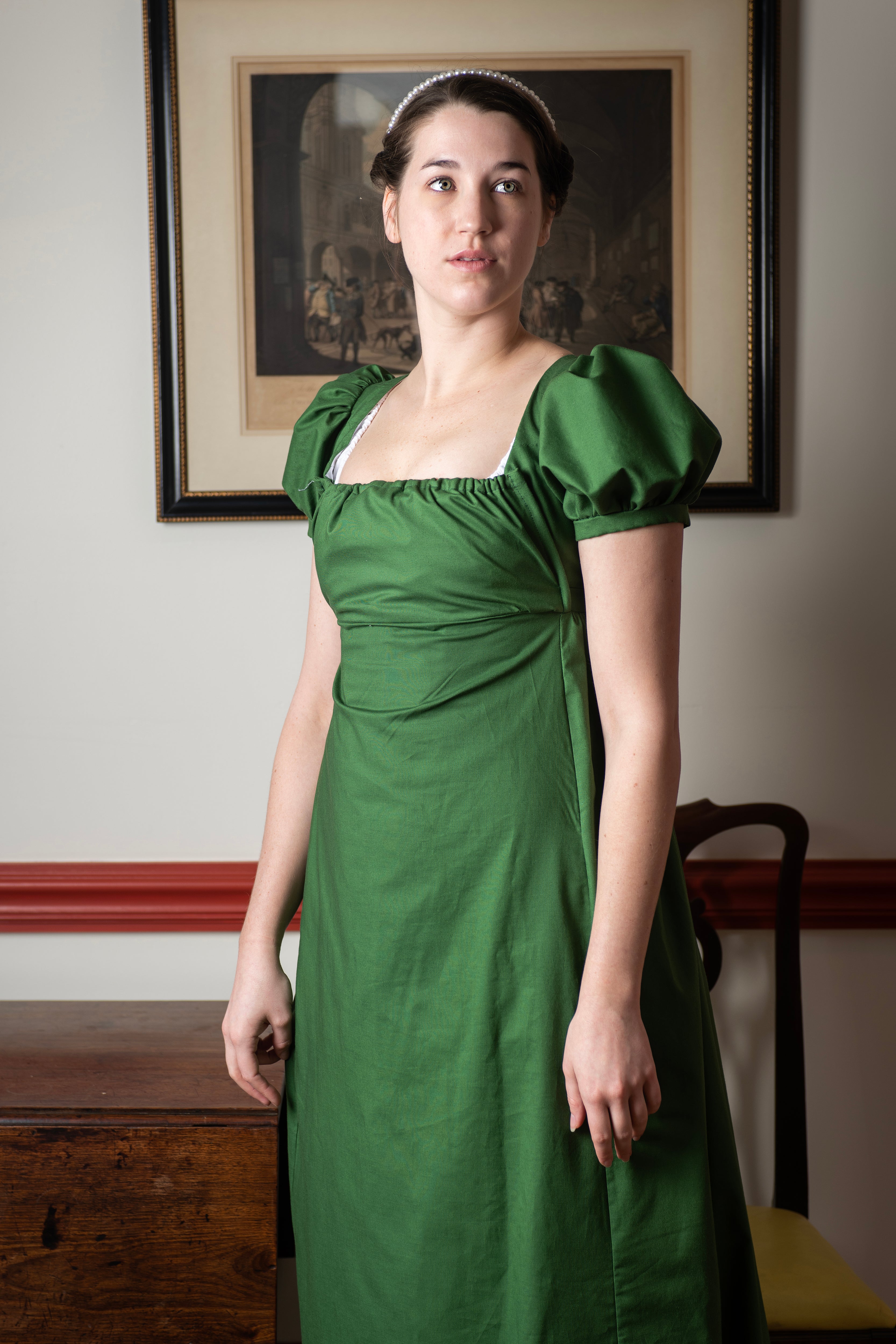 satin regency dress Vintage Satin Prom Dress Beaded Regency Style Bridesmaid Dress US4 / Blue