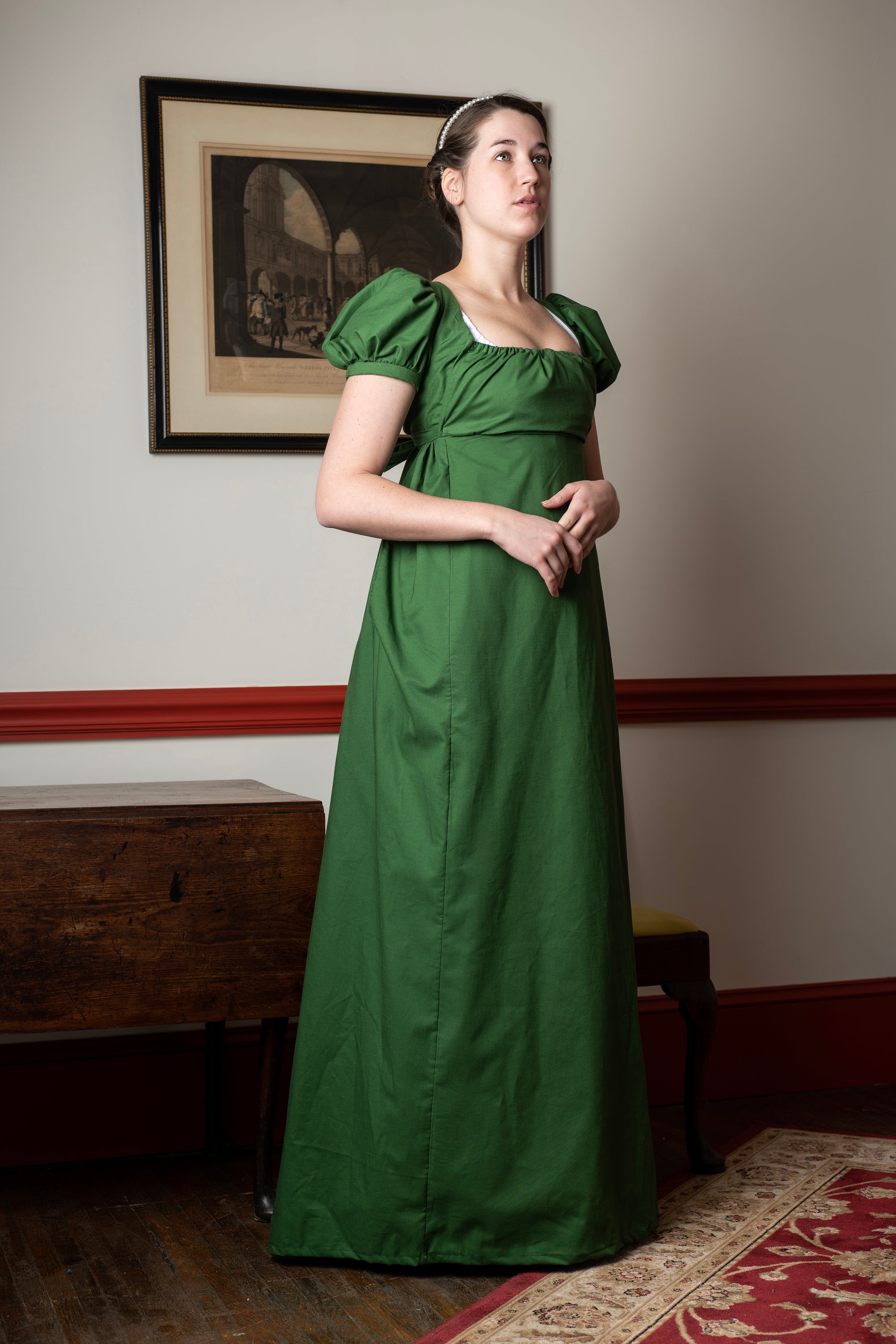 Emerald Green Short Sleeve | Regency Gown - Samson Historical Emerald Green Short Sleeve | Regency Gown - Samson Historical
