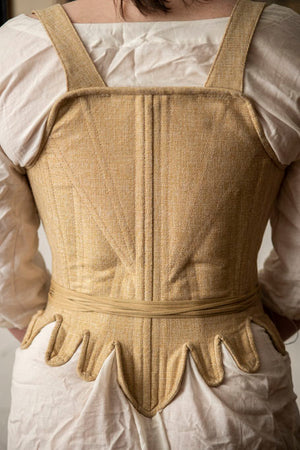 Back view of 18th Century Stays from Samson Historical - Front Lacing Linen