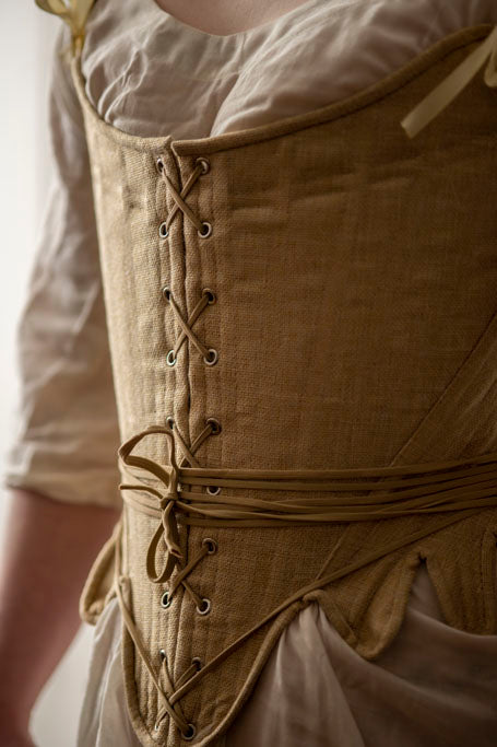 18th Century Beige Linen Corset With Lace up Front and Back