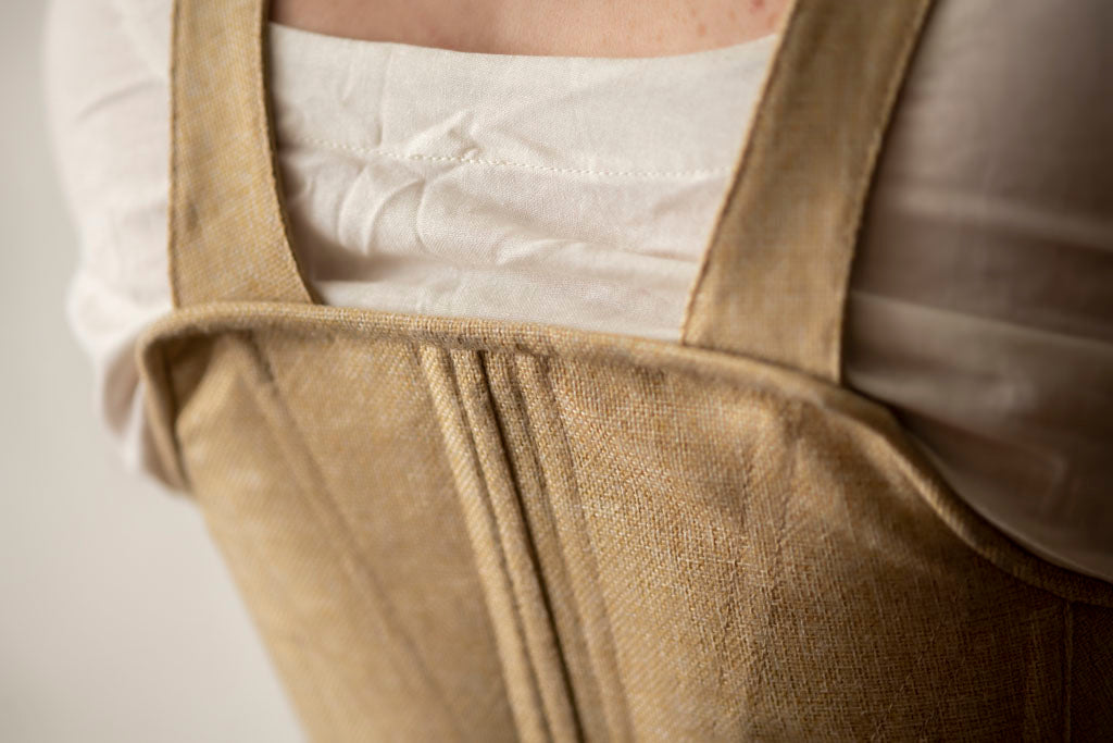 back details of front lacing linen stays