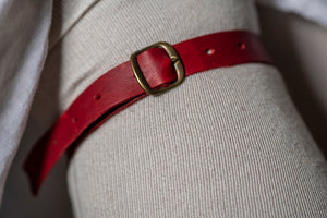 Red leather garter 18th century reproduction