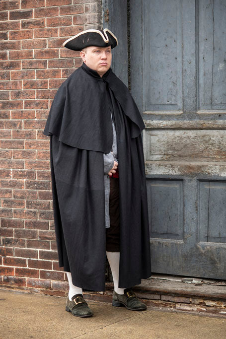 Colonial American Black Cloak front view