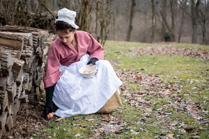 Colonial American Girl wearing Linen Half Apron from Samson Historical