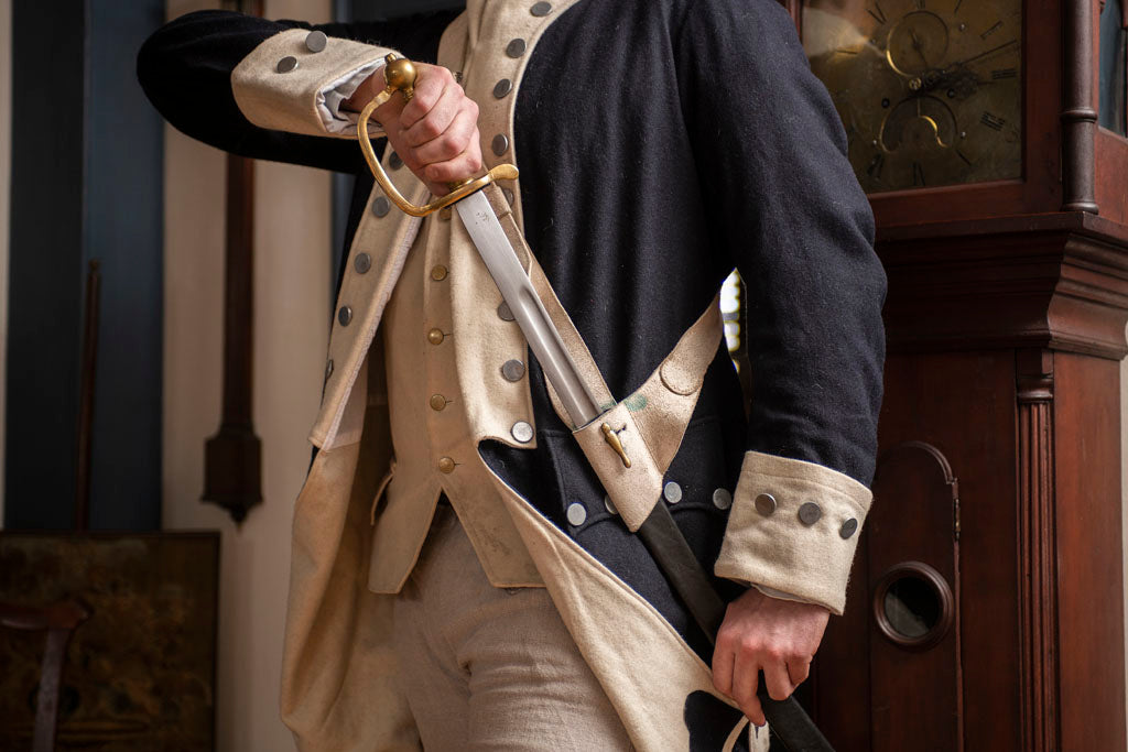 Details of Revolutionary War Regimental Coat with blue and white facings