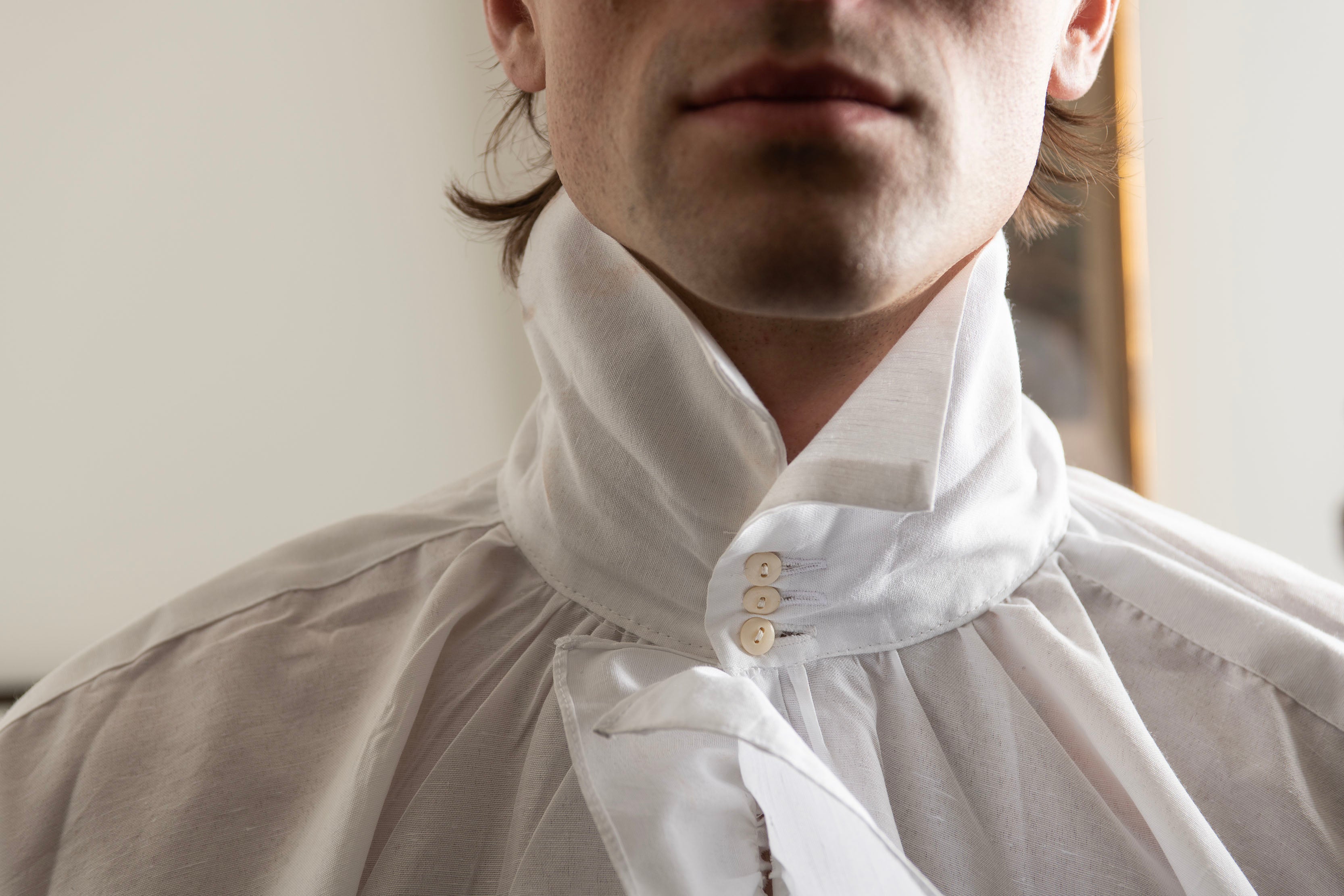 High neck ruffle shirt hotsell