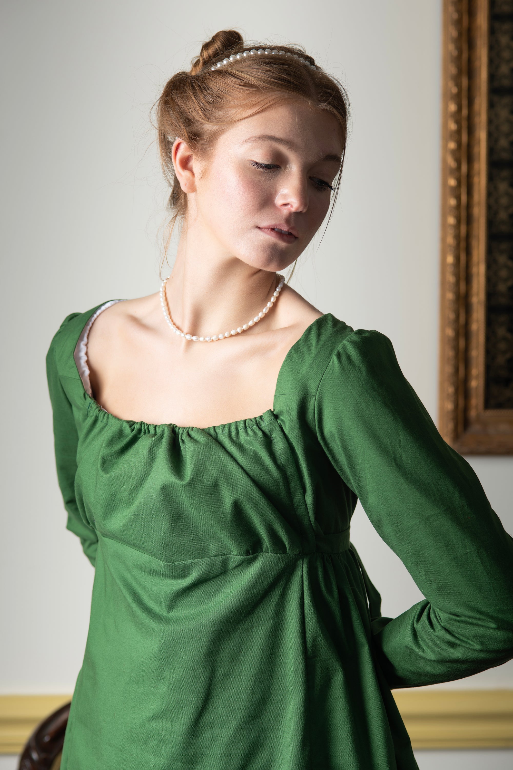 Emerald Green Long Sleeve | Regency Gown - Samson Historical Emerald Green Long Sleeve | Regency Gown - Samson Historical