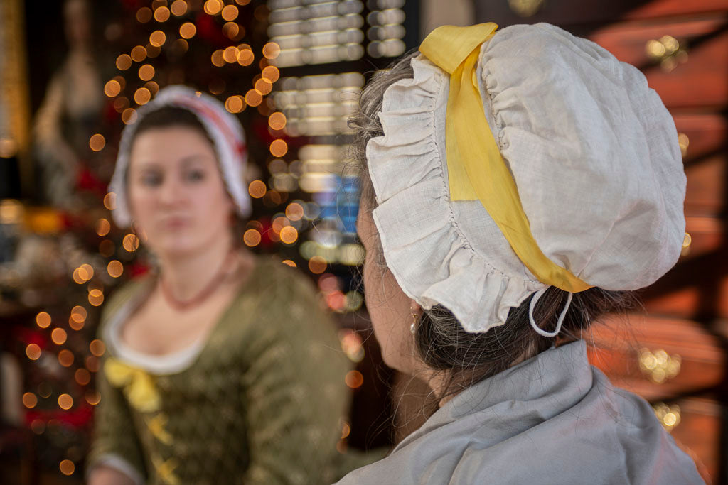 Yellow Silk Ribbon accessorizing woman's 18th Century Impression