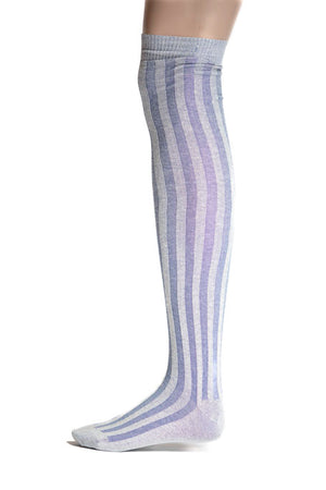 Striped Cotton Stockings in Blue and Cream