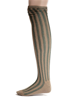 Striped Cotton Stockings in green and tan