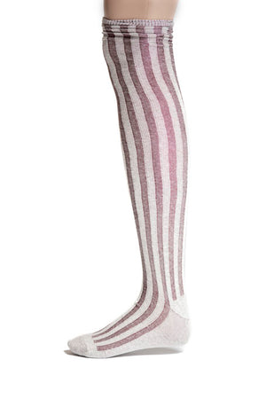 Striped Cotton Stockings in maroon and white